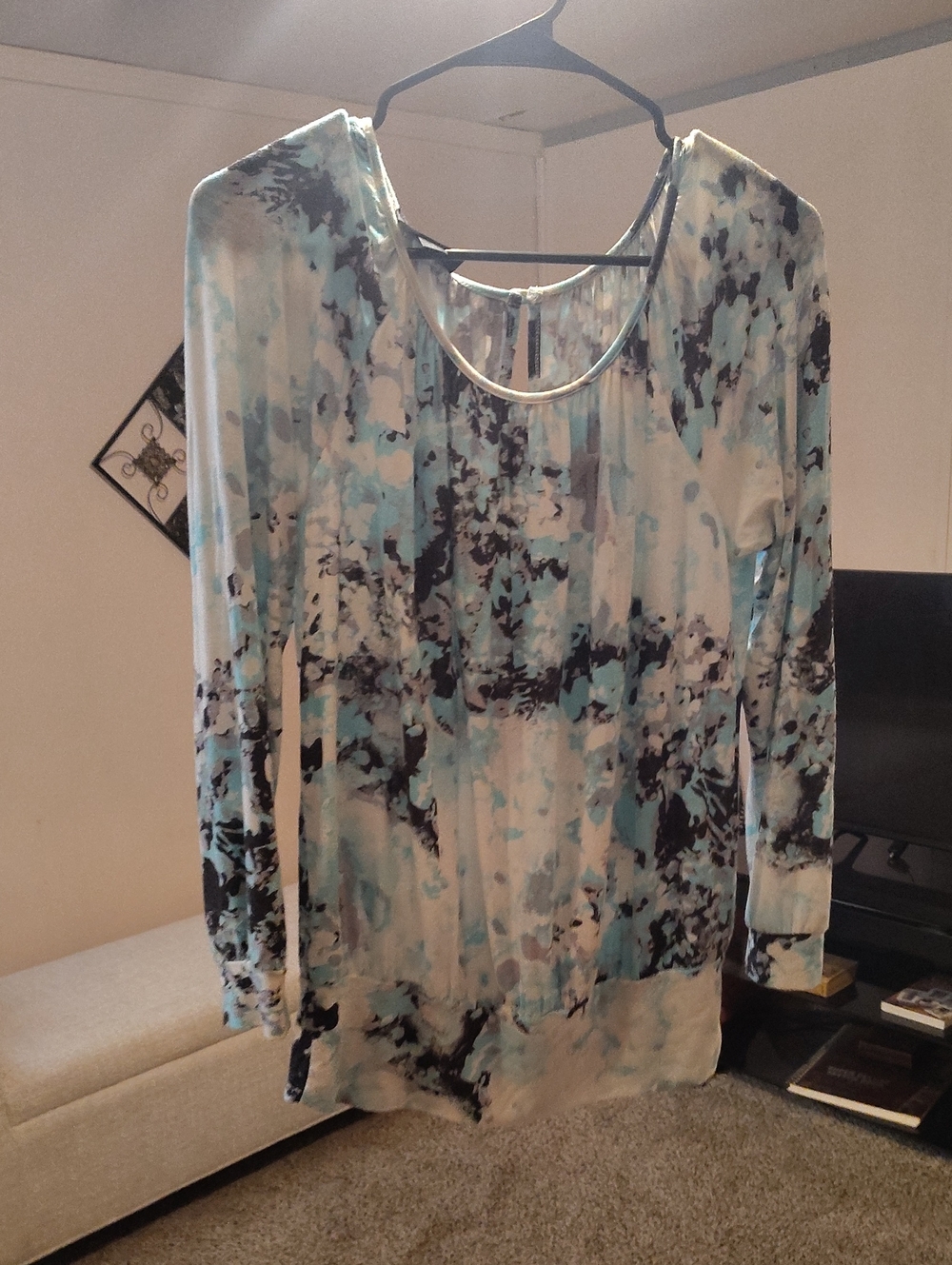 AB Studio Blue and Black Marble-Print Long Sleeve Tee